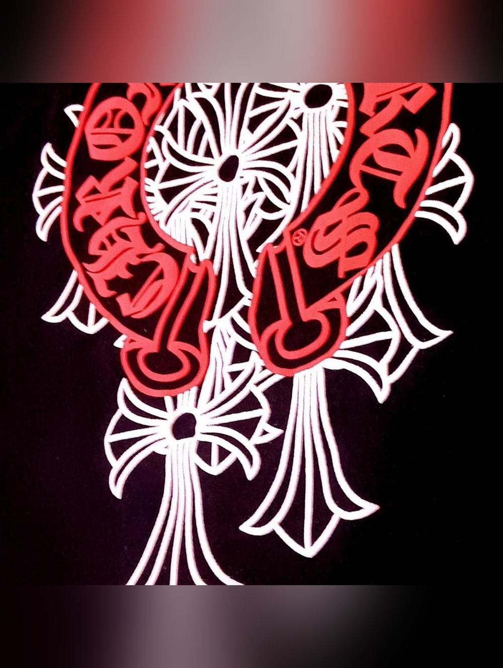 (XL) Chrome Hearts Multi-Cross Black with White & Red Graphic Print Long Sleeve - Picture 3 of 7